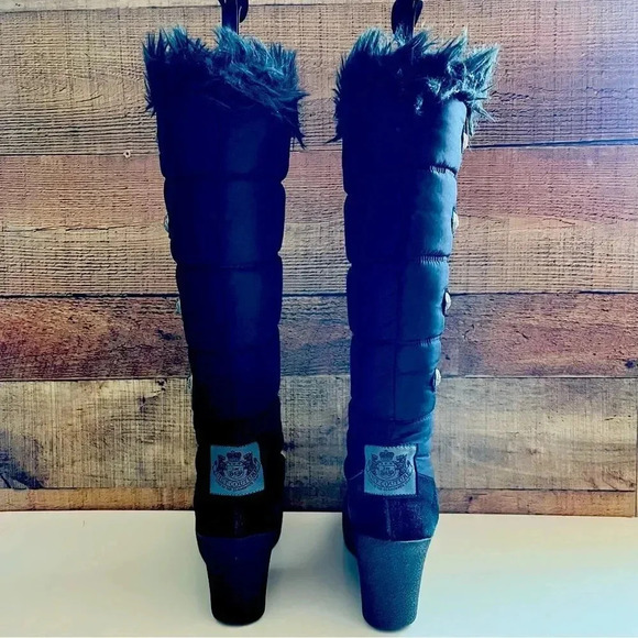 Juicy Couture Everest Quilted Nylon Suede FauxFur Knee High Tall Wedge Boots - Picture 5 of 13